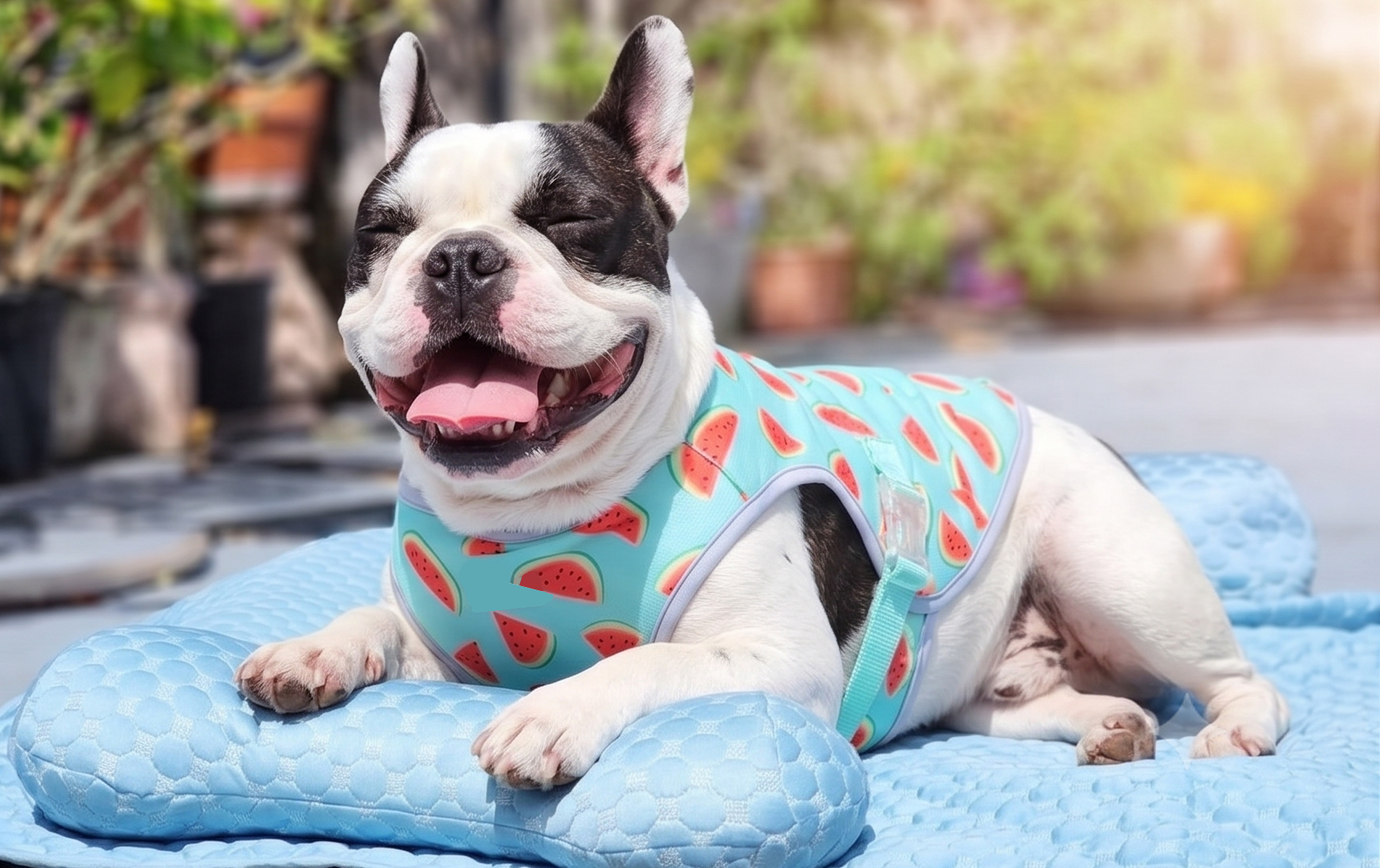 Chien sur son tapis rafraîchissant